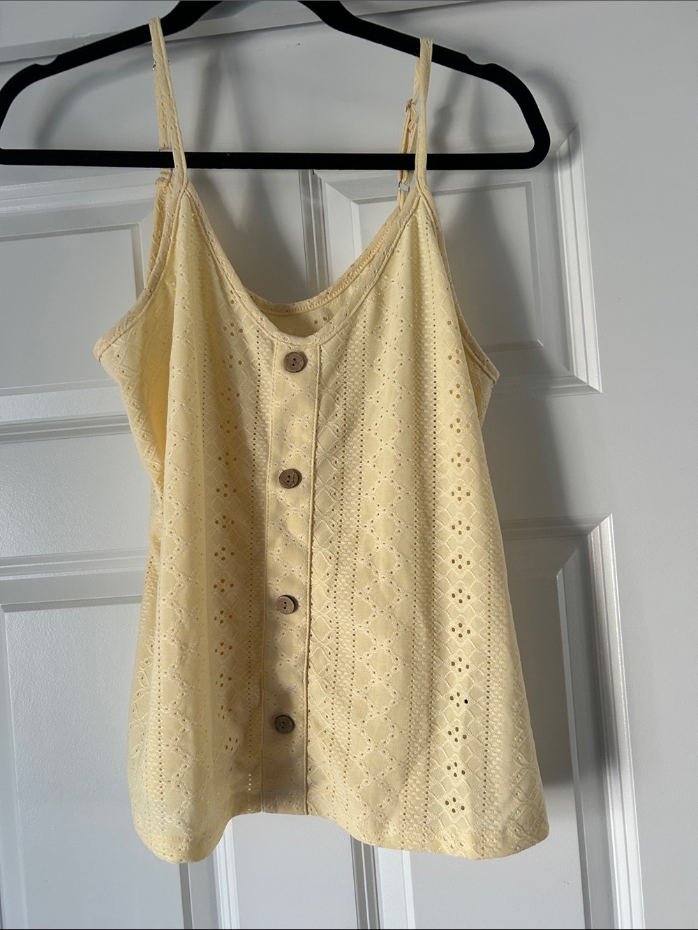 Yellow Eyelet Button-Front Spaghetti Strap Top